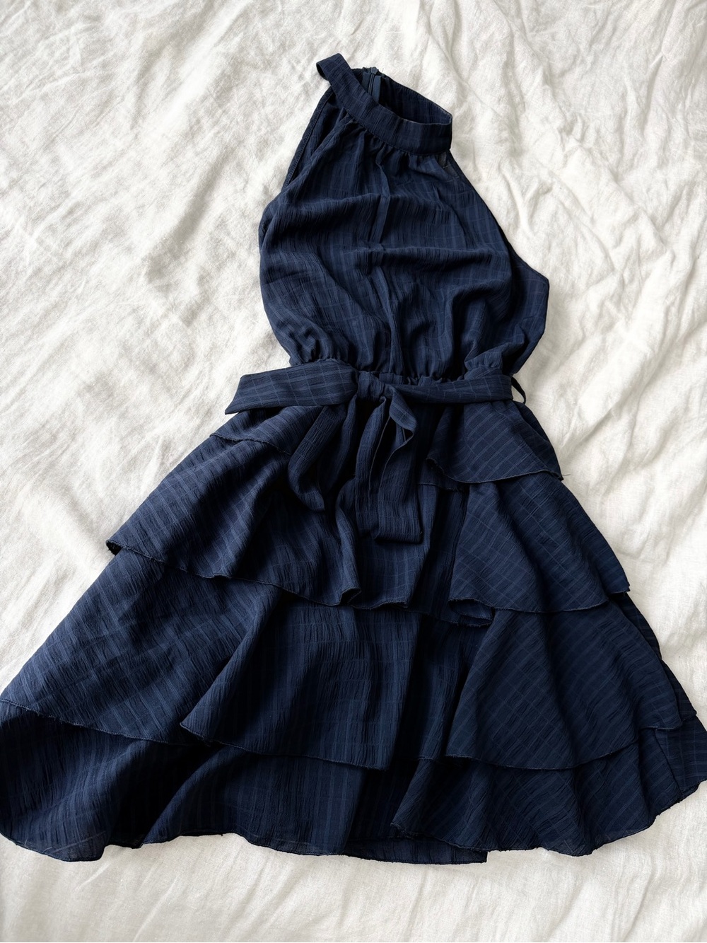 Tiered Halter Mini Dress in Deep Navy